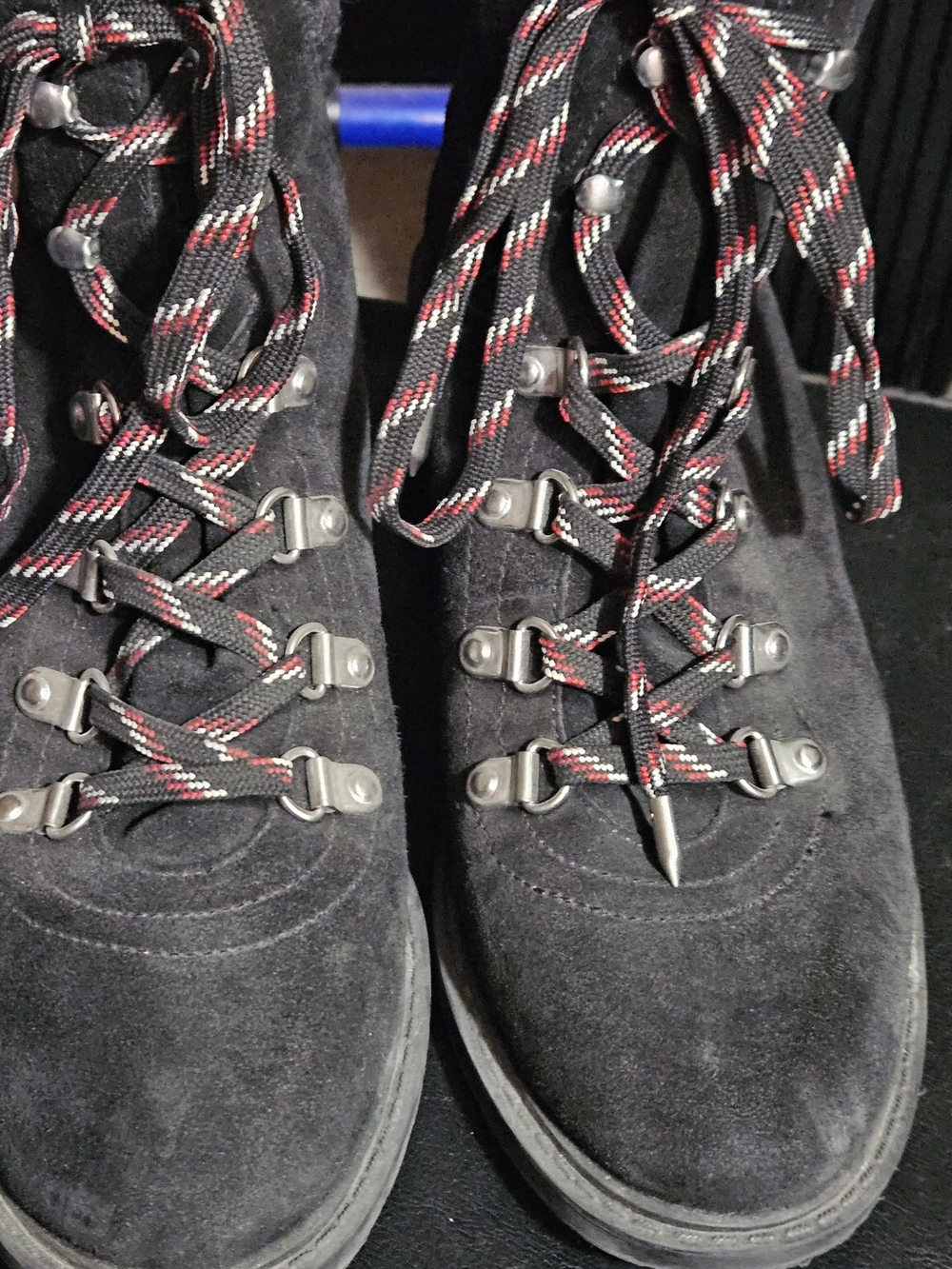 Sam Edelman Black Suede Lace-Up Boots with Red-Accented Laces
